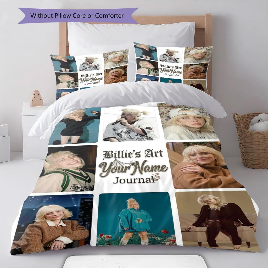 Biancheria da letto con motivo personalizzato nome Billie Eilish, Set piumone Copripiumone Federa Regalo di Compleanno per la Casa(1 * copripiumino + 2 * federa, senza nucleo)