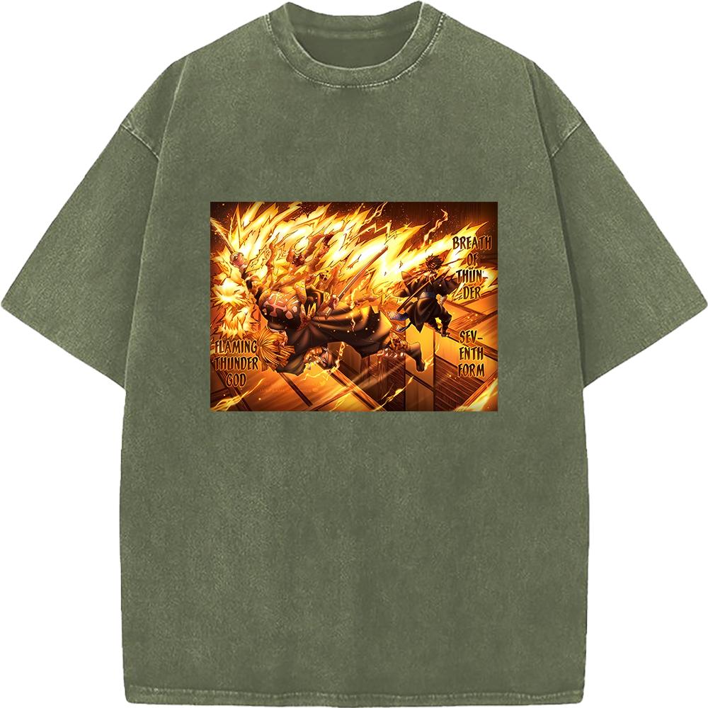 Anime Demon Slayer Agatsuma Zenitsu Kaigaku Clothing Men Anime Cotton T-shirts Short-sleeve Washed T Shirt Harajuku Male Tshirt