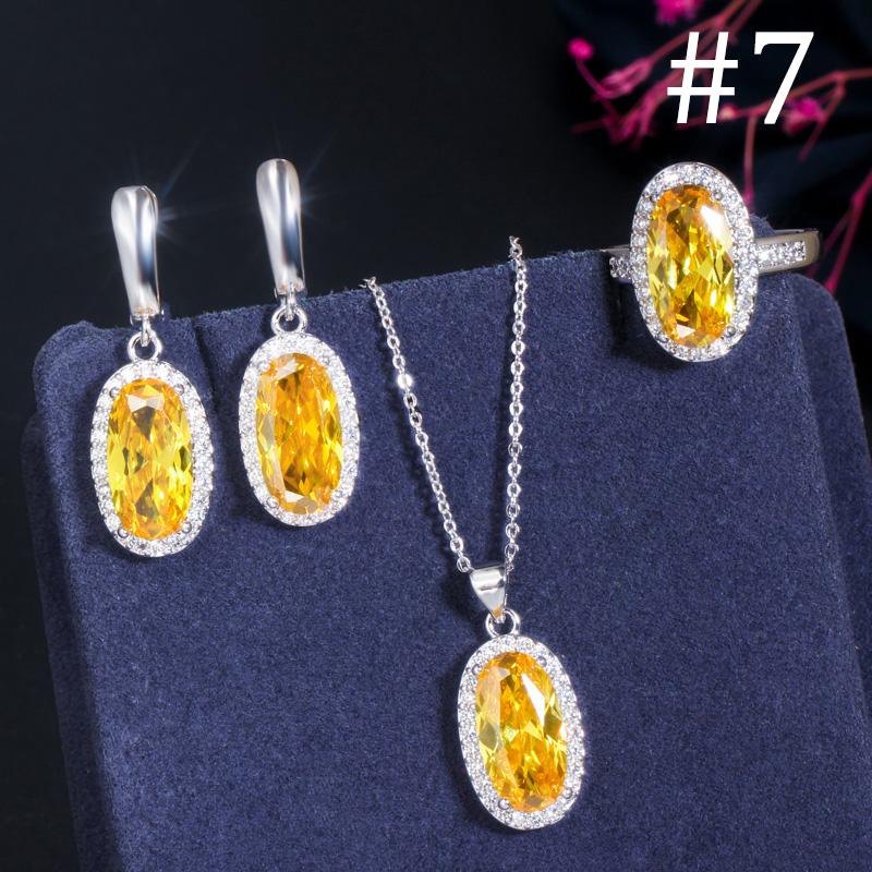 WWJ Super Sparkling Oval Shape Cubic Zirconia Engagement Ring Necklack Earrings Set