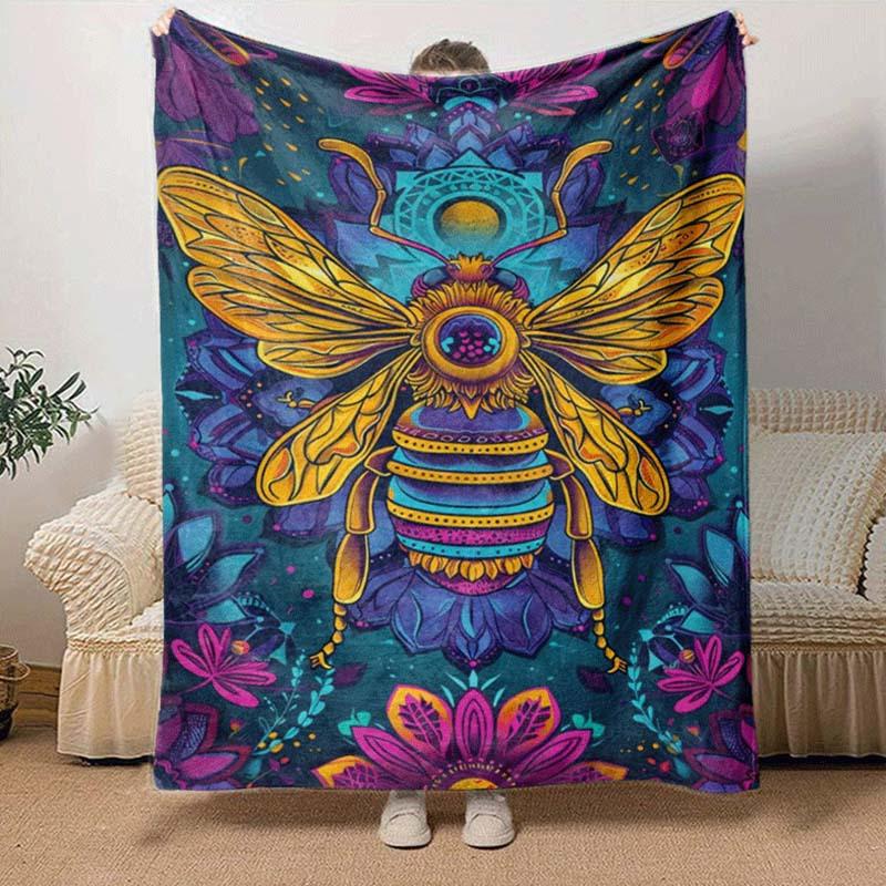 1pc Bee Printing Lightweight Flannel Blanket, Comfortable and Warm Blanket, for Camping Sofa Bed and Couch Office, Suitable for Gift Blankets