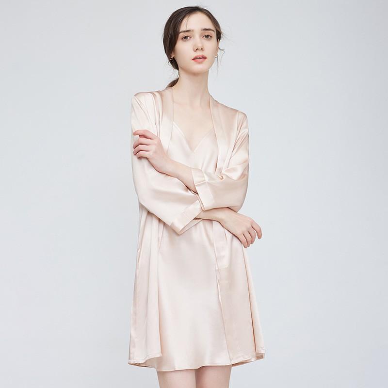 19mm Heavyweight 100% Pure Mulberry Silk Robe Set Women Red Wedding Morning Gown French Style Loungewear