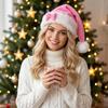 Fluffy Santa Hat Pink Bow Red White Plush Hat New Christmas Hat  for Christmas Party