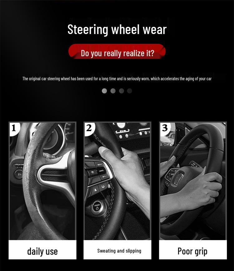 3D Embossed Suede & Genuine Leather Steering Wheel Cover with Carbon Fiber Grip