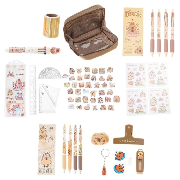 

21Pcs Student School Stationeries for Girl Boy with Large Pencil Bag Sticky Notes Pen Ruler Eraser Paper Clamp Sticker 1