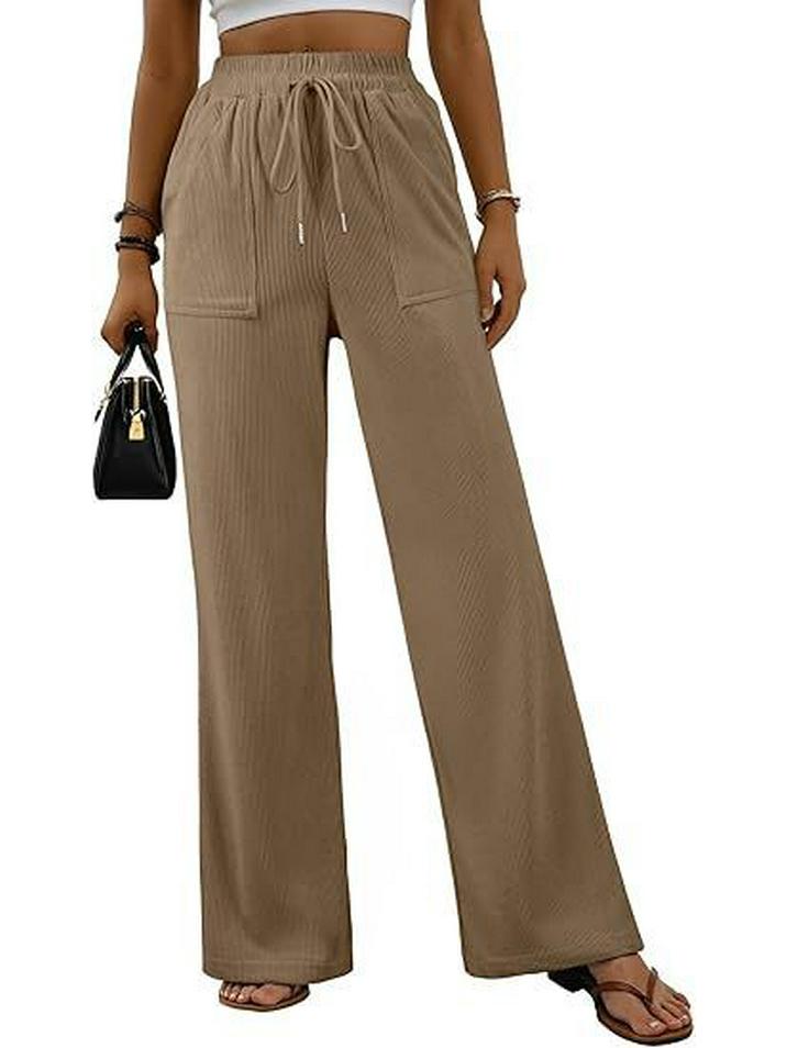 

2026 Corduroy Wide-Leg Pants with Elastic High Waist, Lace-Up Detail, and Pockets XL хакі