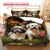 Shih Tzu and grass Pattern Bedding Home Decoration Birthday Gift (1 * duvet cover + 2 * pillowcase, without core)