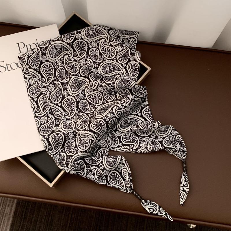 Silk scarf new fashion wheat ear cashew flower silk scarf head scarf beaded small scarf scarf triangular scarf waist tie