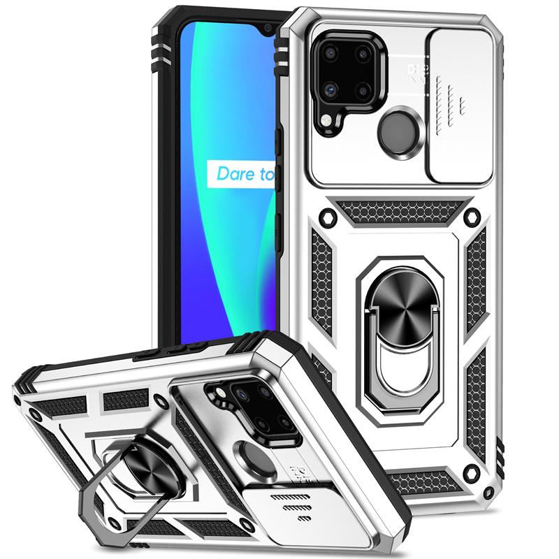 For OPPO Realme C11 C12 C15 Case Shockproof Armor Slide Lens Protect Phone Case For Realme C21Y C 21y C21 Y 25Y Stand Back Cover