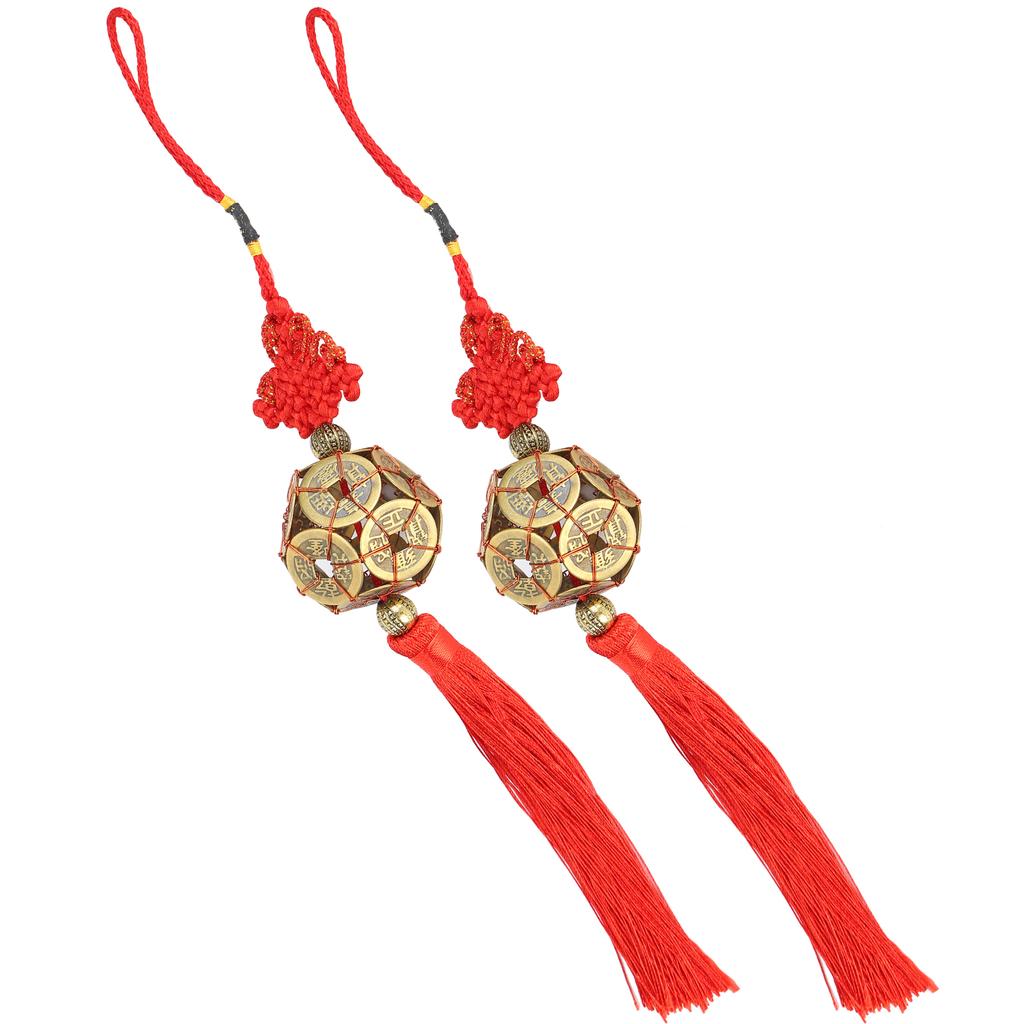 2Pcs Chinese Fortune Coins and Knot Pendant Ancient Coins Ornament Hanging for Car Bag