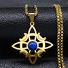 Celtic Knot Triple Moon Muse Necklace Stainless Steel Natural Stone Witch Amulet Necklace Jewelry