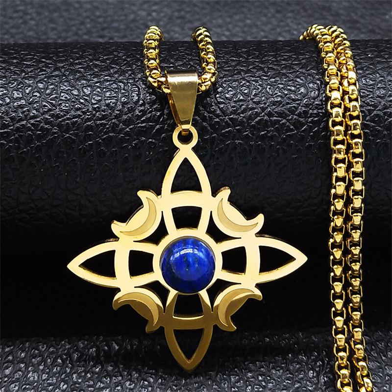 Celtic Knot Triple Moon Muse Necklace Stainless Steel Natural Stone Witch Amulet Necklace Jewelry