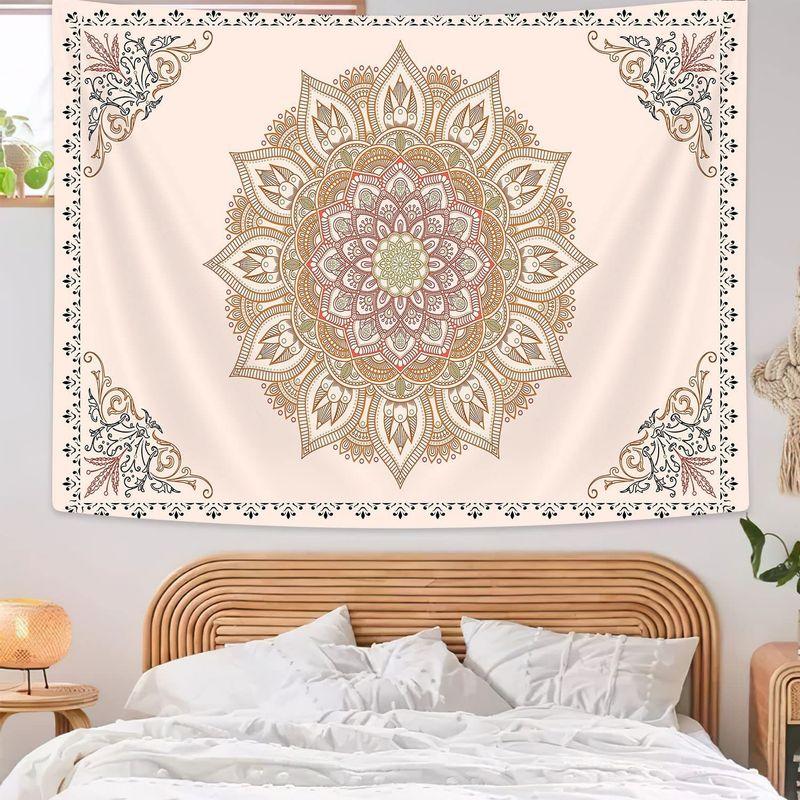 Rice Bottom Warm Tone Mandala Tapestry Wall Hanging Home Decor for Bedroom Living Room Dorm Flower Mandala Aesthetic