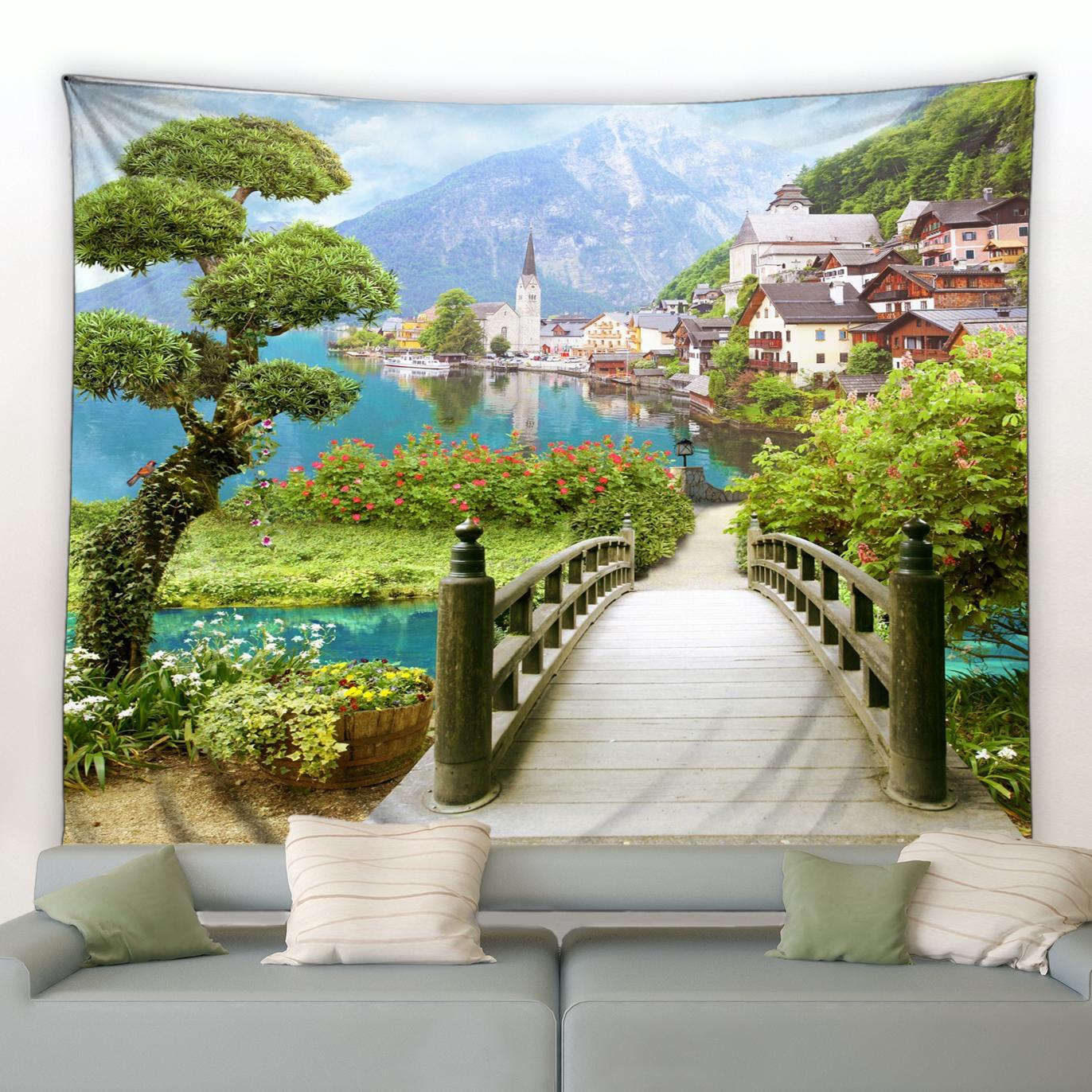 

Весенний лесной пейзаж с растениями и цветами на улице Гостиная Спальня Домашний декор Настенный гобелен с изображением деревенского садового пейзажа 230x180cm