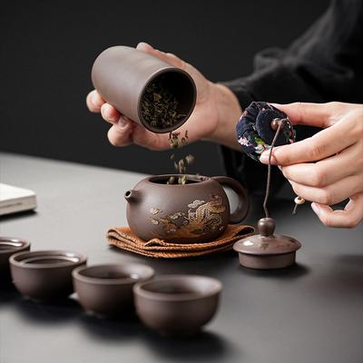 Set de Ceai de Călătorie Cu 1 Ceainic 4 Cești Perfect Pentru Ceremonia Tradițională de Ceai Kongfu Pentru Călătorii de Afaceri
