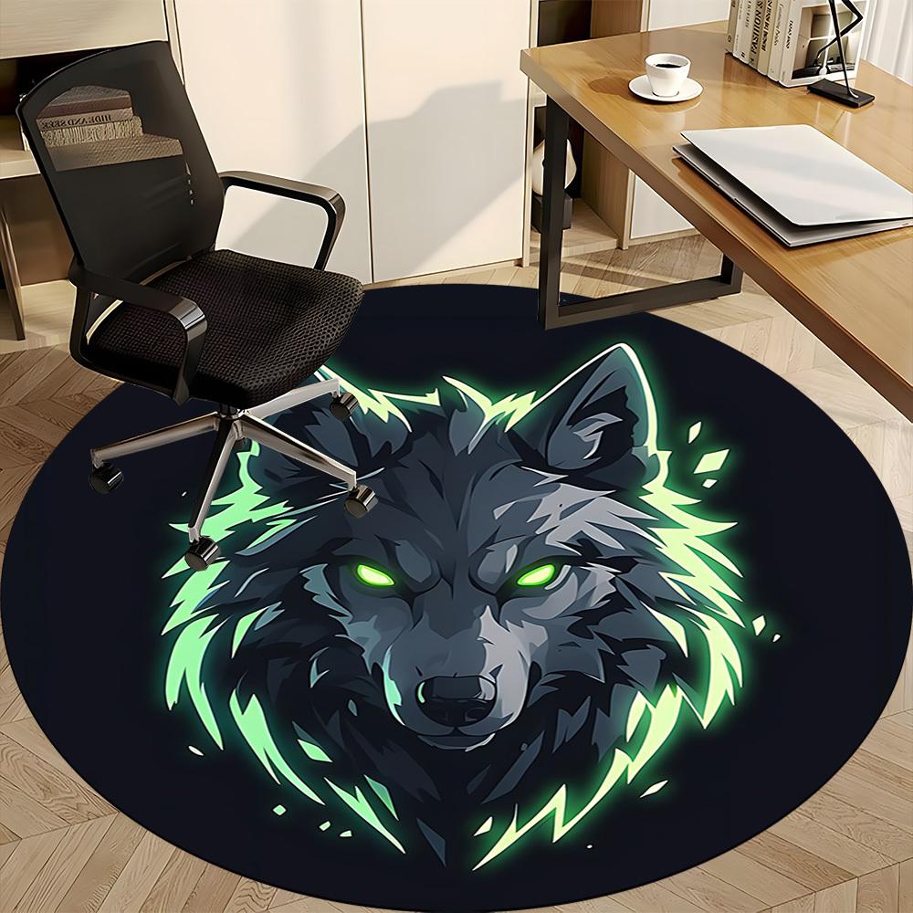 1 Stück Wolf Neon Büro Runder Teppich, Unter Bürostühlen Schlafzimmer Wohnzimmer Heimdekoration, Raumdeko, In Verschiedenen Größen Erhältlich