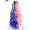 XIYUE Synthetic Long Wavy Rainbow Ombre Blonde Blue Red Wig with Bangs Lolita Cosplay Fluffy Women Hair Wig for Daily Party