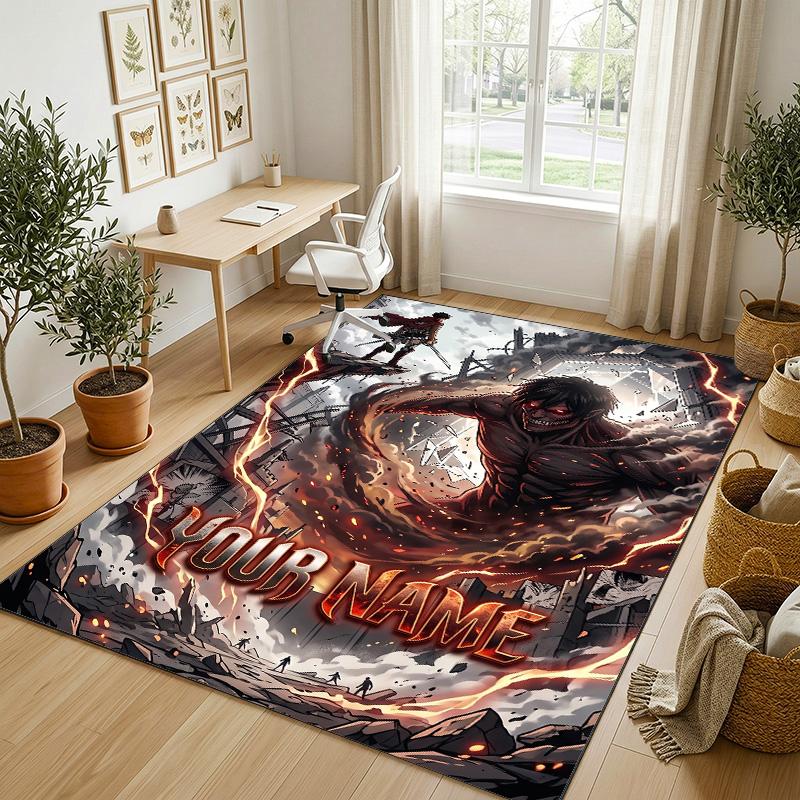 Personalized Crystal Velvet Carpet,Attack on Titan Custom Printed Name, Plush Area Rug For Home Indoor Decor