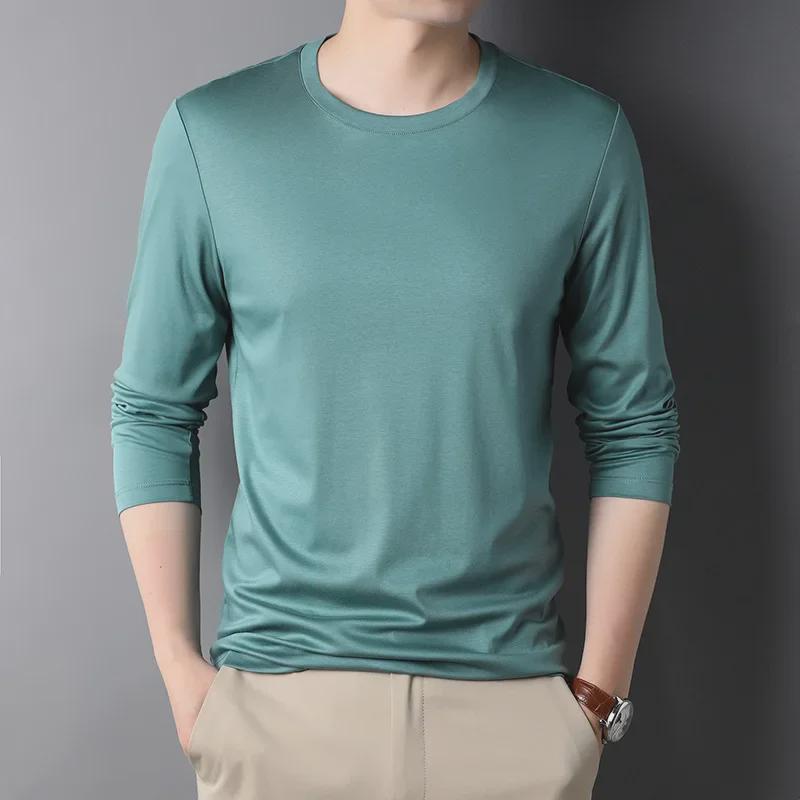 

2024 Мужская хлопковая повседневная футболка с длинными рукавами и круглым вырезом XXXL озеро зеленый