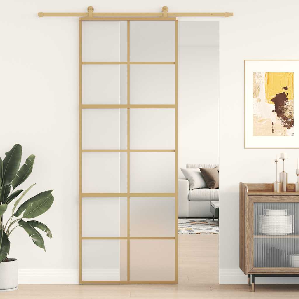 Vidaxl Sliding Door, Gold, 76X205 Cm, Frosted ESG Glass, Aluminum