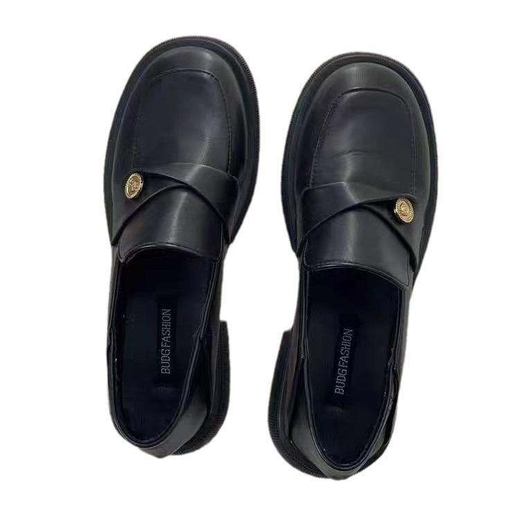 Маленькие кожаные туфли в британском стиле для женщин, универсальные туфли на толстой подошве, увеличивающие рост, на одинарном каблуке, лоферы без шнуровки 40