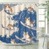 Shower Curtain - Ginger Tabby Kittens Surfing, Ukiyo-e Style, Vibrant Colors, Polyester,  Playful Bathroom Décor