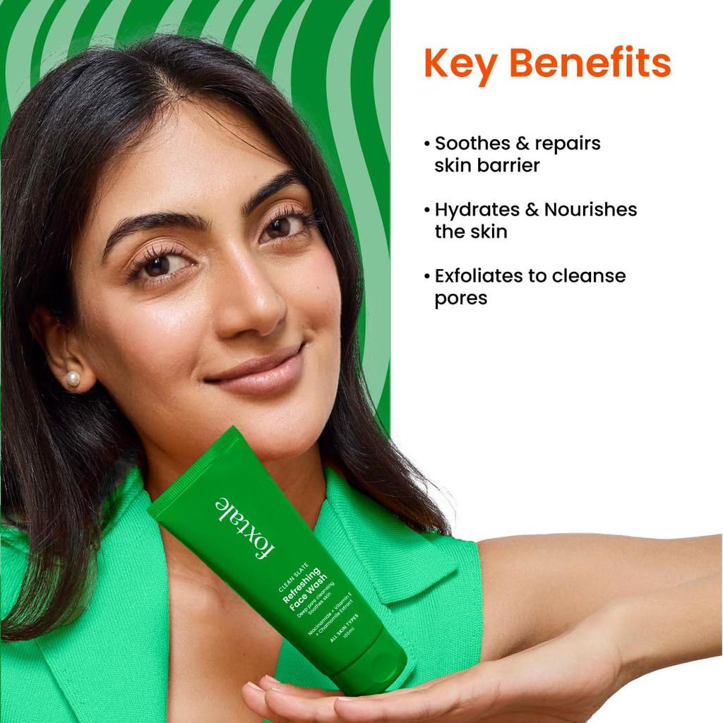 Foxtale Refreshing Face Wash for Deep Cleansing with Niacinamide, Hydrates & Brightens, Non-Drying Cleanser for Glowing Skin, Men & Women, For All