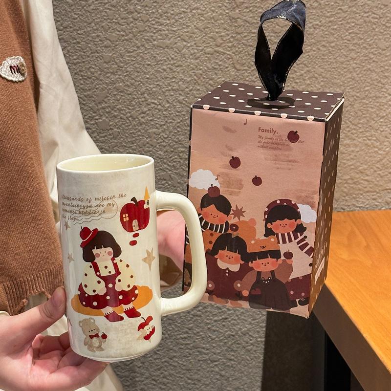 Family Time Ceramic Mug Retro Boys and Girls Mug Large Capacity Couple Coffee Milk Mug Birthday Gift