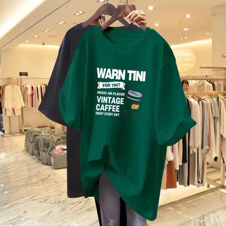 

2025 new medium and long heavy cotton short-sleeved large T-shirt women s summer loose Korean version half-sleeved top ins tide M зелёный
