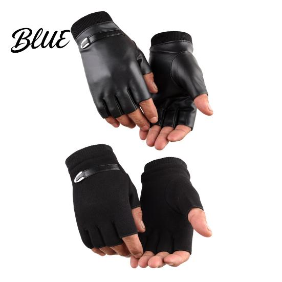 Micro Velvet Lining Finger Faux Men Autumn 1 Pair Riding Gloves Winter Half Black Leather