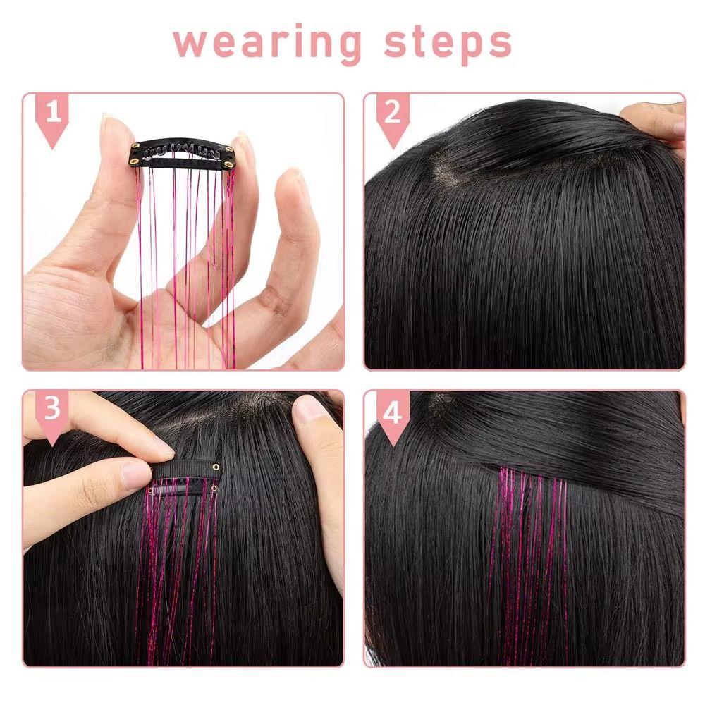 12Pcs Synthetic Hair Glitter Tinsel Hair Sparkle Hair Tinsel Kit Highlights Hair Accessories