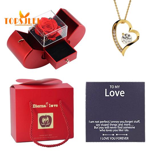 

Женское ожерелье с футляром для хранения, сверхлегкое, невыцветающее, сверкающее ювелирное ожерелье, поздравительная открытка, подарок из консервированной розы B