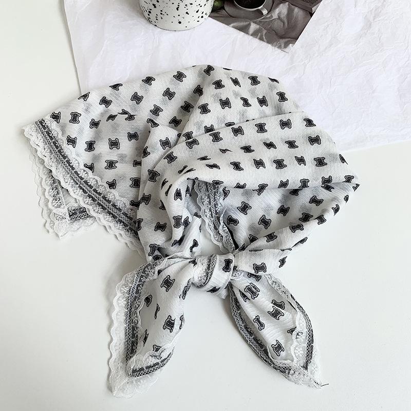 Silk Scarf Neck Small Square Scarf Lace Striped Cashew Nut Silk Scarf Spring and Summer Light Headscarf Headband Decorative Scarf