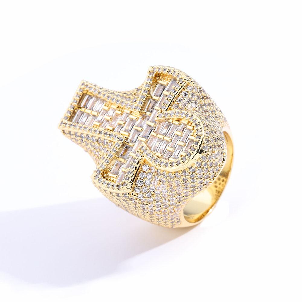 Blandat Diamantset Hip-Hop Stil Isdiamant Mänsklig Diamant Julklapp Kubansk Herrring Glänsande 18k Guldpläterad Korsring
