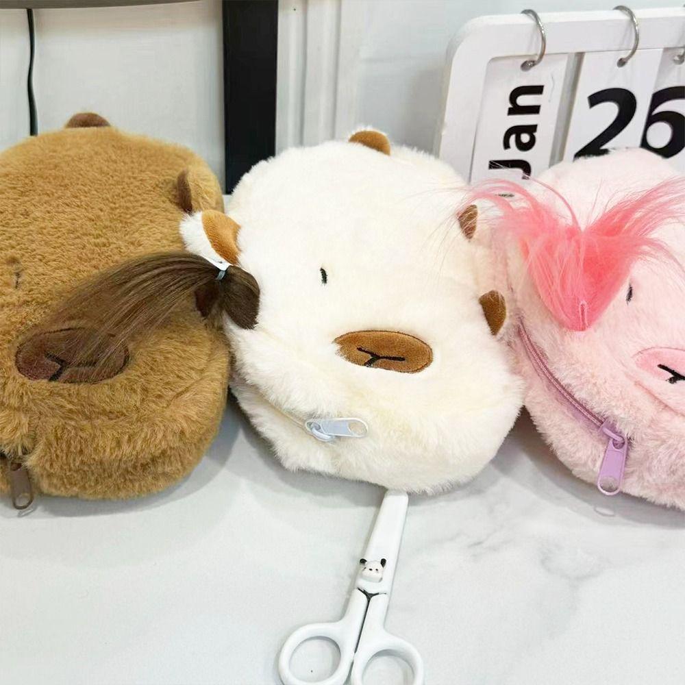 Pen Holder Capybara Stationery Bag Novelty Plush Pen Case Capybara Pencil Bag  Desktop Organizer