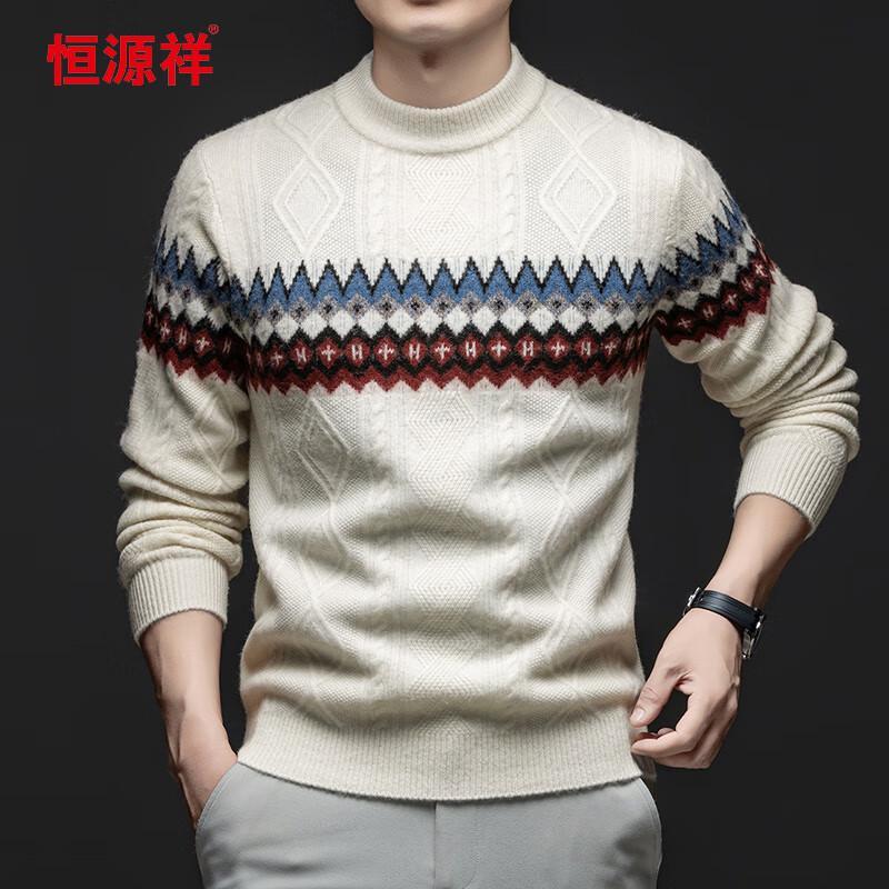 

Hengyuanxiang Men s Extra Thick 100% Wool Round Neck Sweater 69369 L (175)