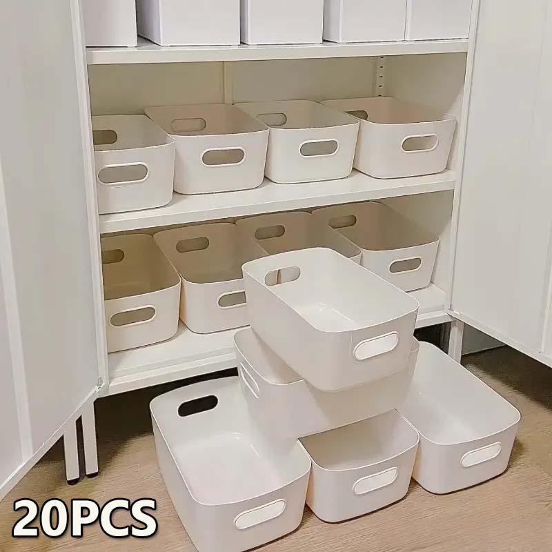 5 Classic White Storage Bins - Multifunctional Plastic Storage Baskets, Stackable Open Containers 20.5x15x7CM