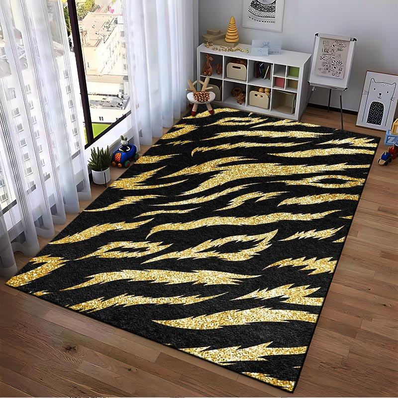 Luxuriöser Schwarz-Gold-Glitzer-Tigerstreifen-Muster Teppich Geeignet für die Verwendung als Anti-Rutsch-Matte für Wohnzimmer, Schlafzimmer, Sofas