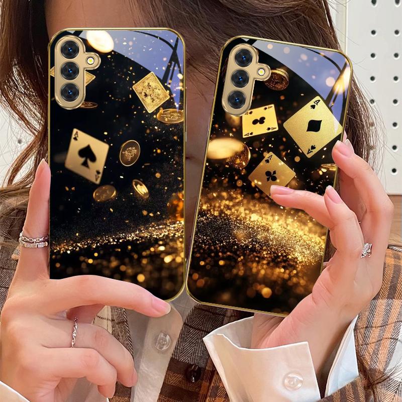 Mysterious Golden Poker For Samsung Galaxy S20 FE S21 S22 S23 Plus S24 Ultra 25Ultra S21+ S9+ S22Plus Golden Glass Phone Case