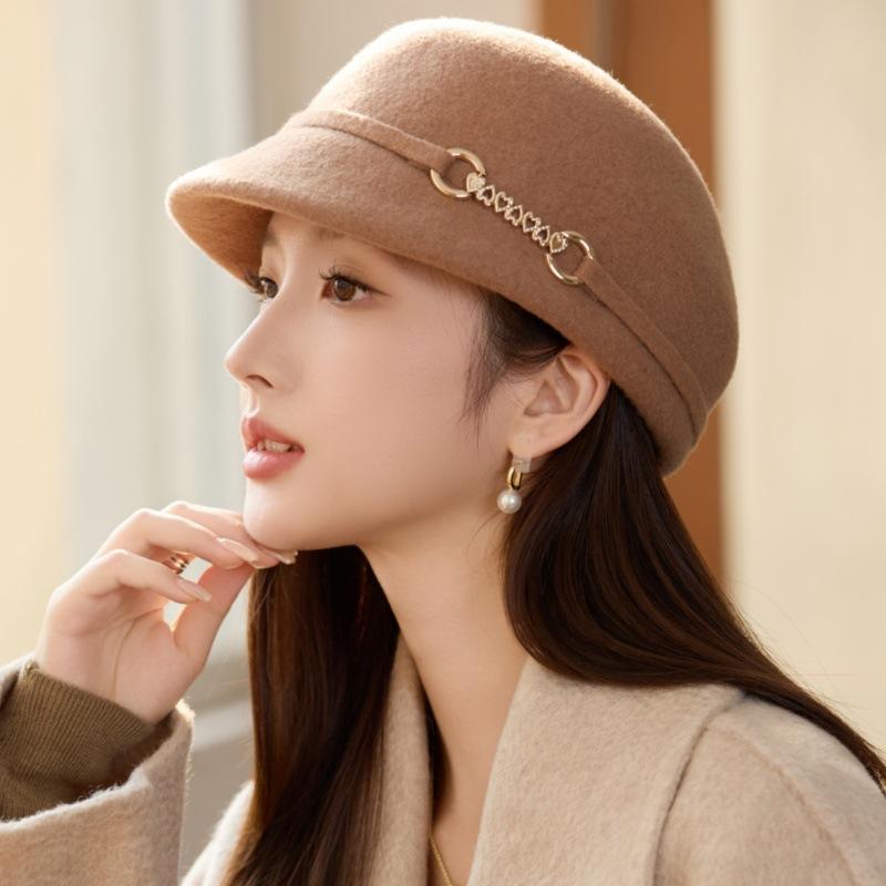 Hepburn Style Elegant Women's Woolen Basin Hat Woolen Top Hat Fashion Travel Hat Bucket Hat