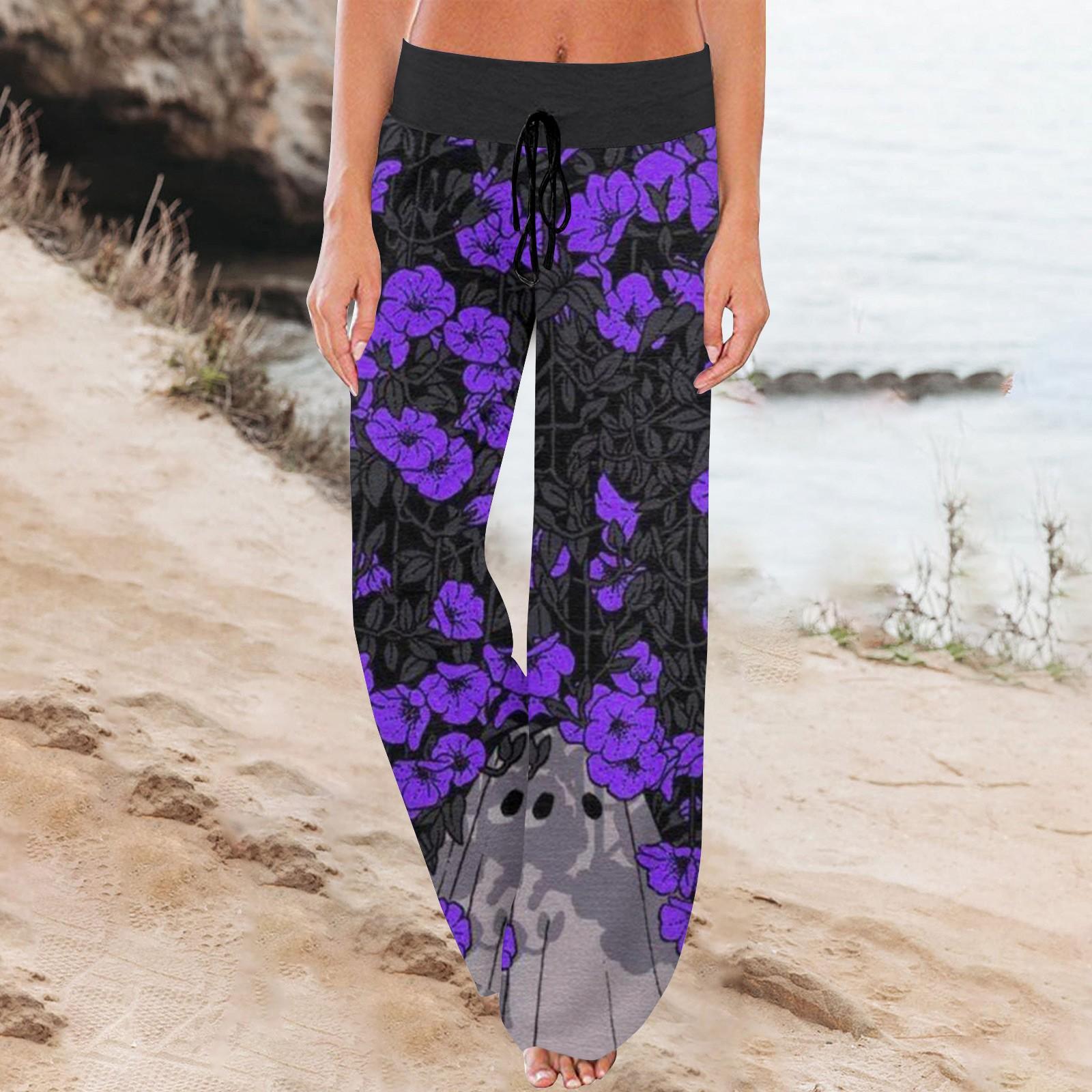 

Женские спортивные брюки, спальные брюки, напечатанные широкие брюки на шнурке, повседневные брюки с карманами L фиолетовый