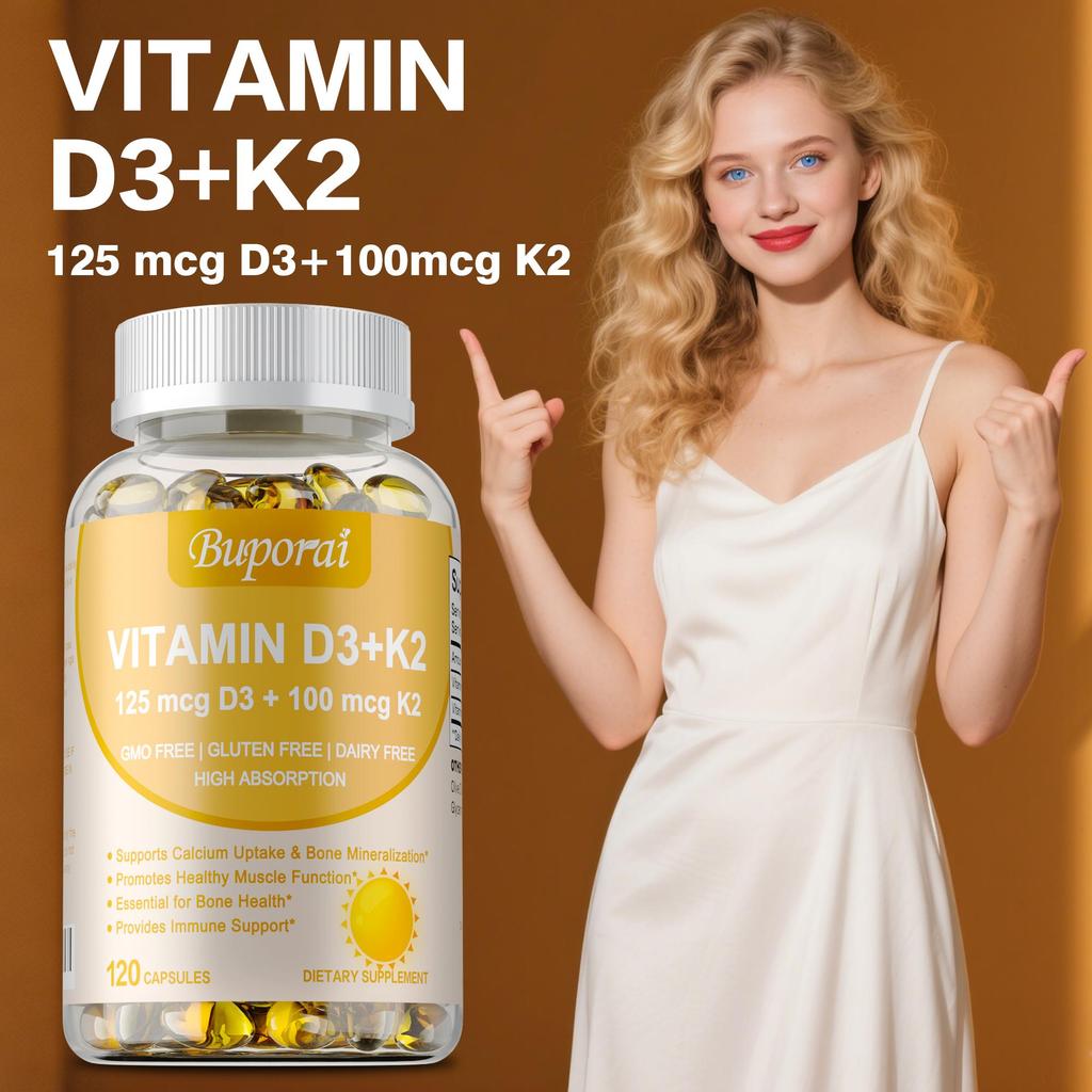 Vegetarisches Vitamin D3 + K2 - Bio D3 5000 IE + Klinisch geprüftes Vitamin K2 100 mcg - Knochenunterstützung