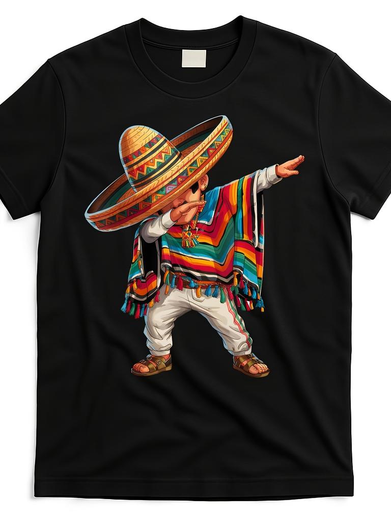 Men's & Women's Mexican Dabbing Poncho Cinco de Mayo Funny Graphic T-Shirt - 220gsm Heavyweight Cott