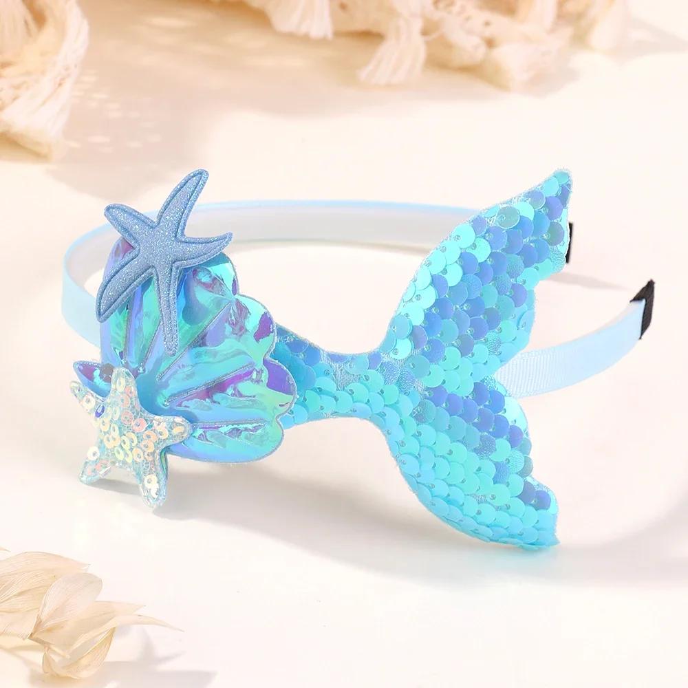 1PC Mermaid Princess HairBands for Girl Shining Sequins Starfish Headband Lovely Creative Sweet Handmade Headwear Hair Accessory