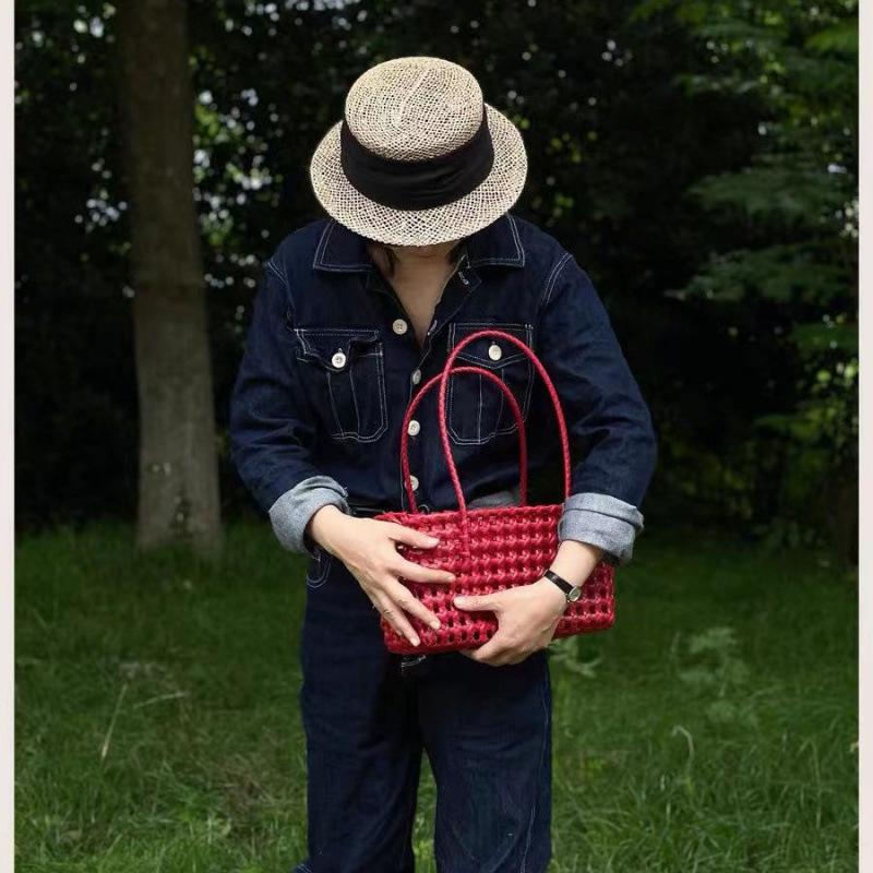 Korean Openwork Woven Beach Handbag with Key Charm