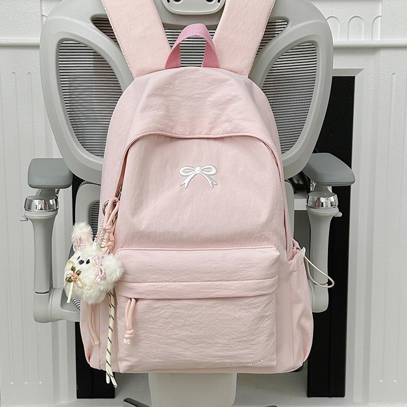 Schultasche Koreanische Version ins einfarbiger Rucksack Damen einfacher Rucksack mit großer Kapazität Schleife Schülerschultasche modisch vielseitig Freizeitrucksack