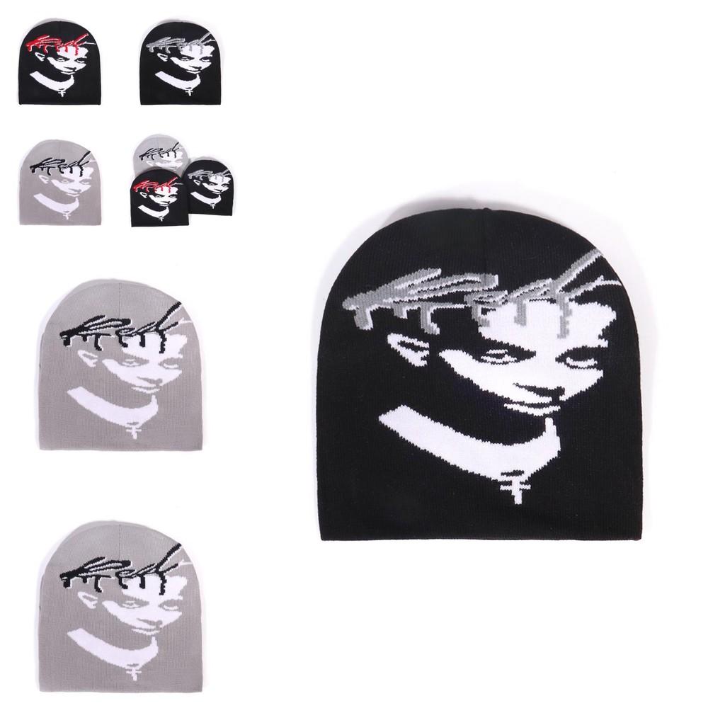 Fashion Figure Portraits And Letter Patterns Men Casual Knitted Hats For Autumn Wear