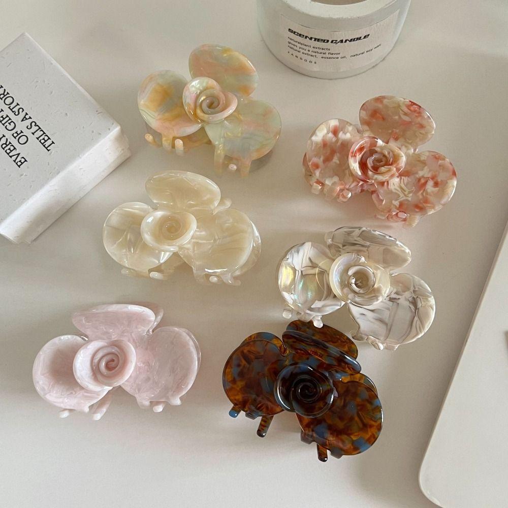 French Style Acetic Acid Hair Clip Medium Size Shark Clip Sweet Flower Hair Claw Girls