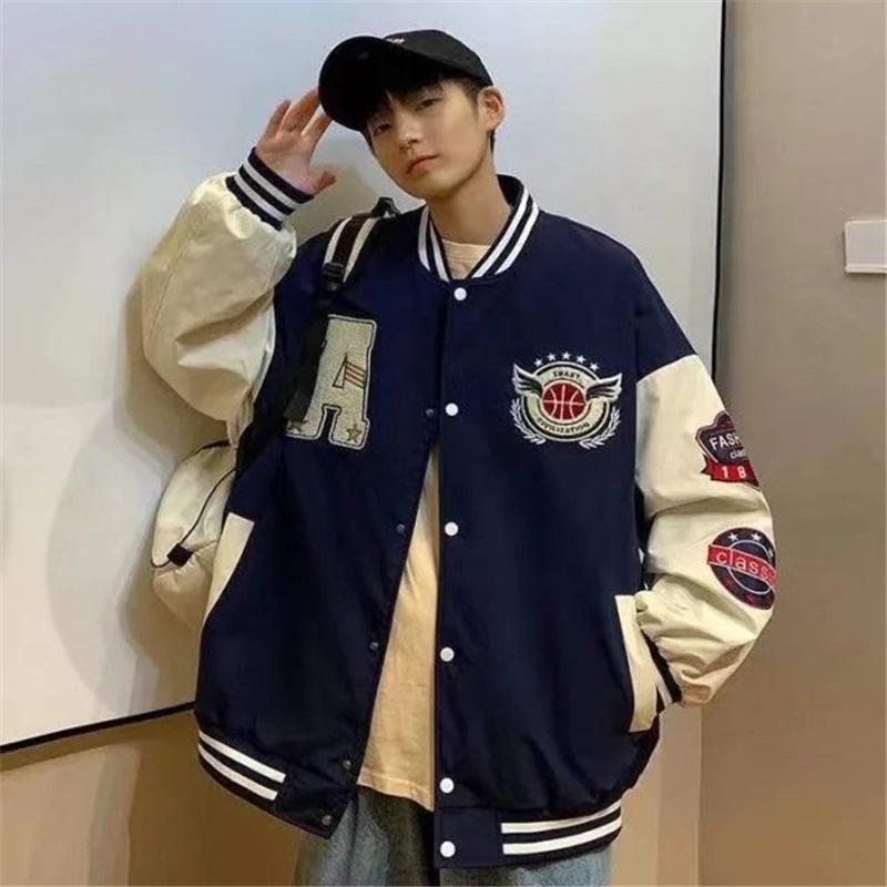 Letter Patch Baseball Jacket Casual Loose Varsity Coat