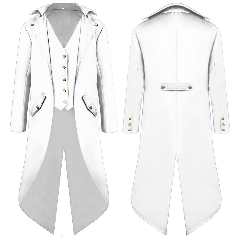 2024 Men's Solid Color Medieval Swallowtail Coat - European & American Mid-length Punk Retro Overcoat