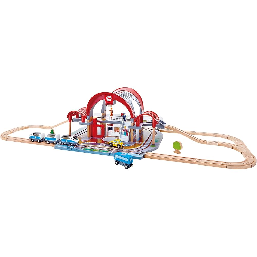 Hape Large Terminal Station Rail Set 54x135x26cm Wooden Educational Toy for Ages 3 and Up
